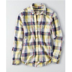American Eagle | Blue Yellow & Red Button Down Flannel
